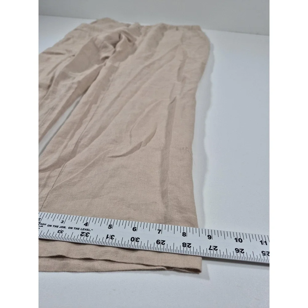 Quince Linen Pants Womens Large Beige 100% European Elastic Waist Casual Relaxed